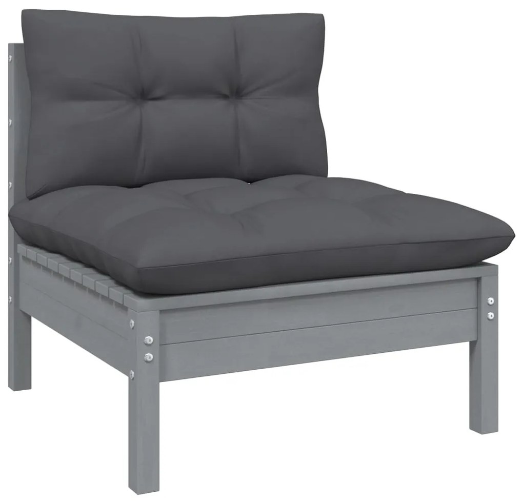 Set mobilier gradina cu perne, 10 piese, gri, lemn de pin Gri, 10