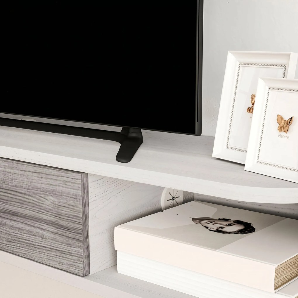 HOMCOM Mobilier TV Suspendat cu 2 Rafturi Deschise și un Dulăpior cu Ușă Rabatabilă, 120x26x16 cm, Gri | Aosom Romania