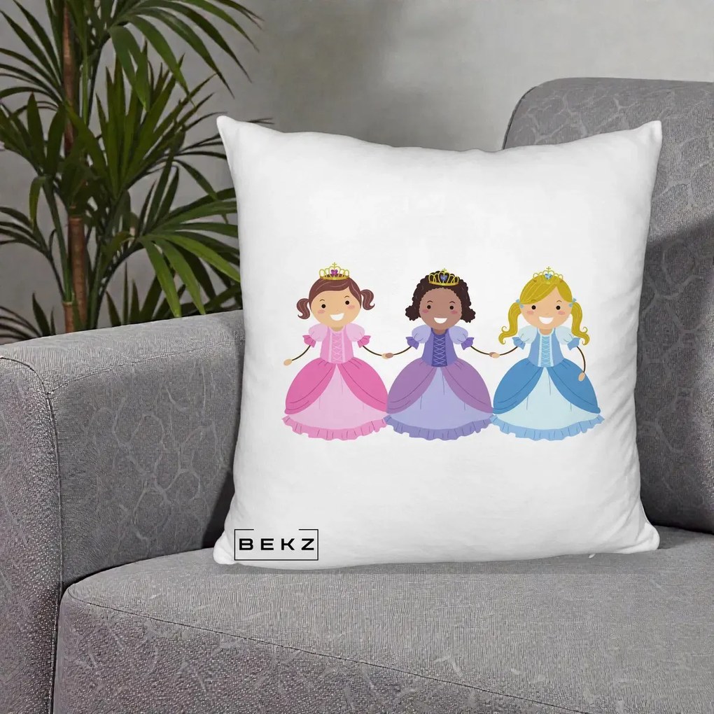 Perna Personalizata Printese Diverse Ilustratie, 40x40 cm, Alb Pufos, Husa Detasabila, Perna Inclusa, BEKZ®