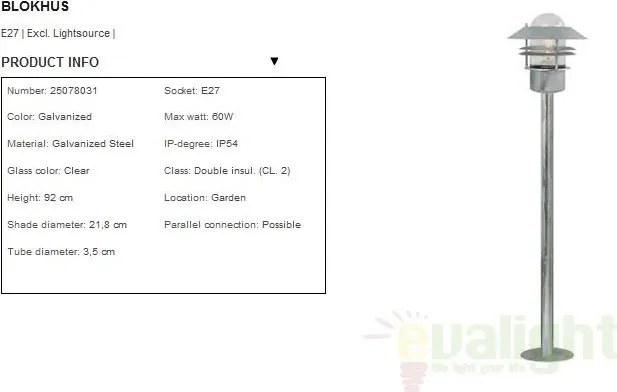 Stalp exterior H-92cm, IP54, Blokhus GS 25078031NL