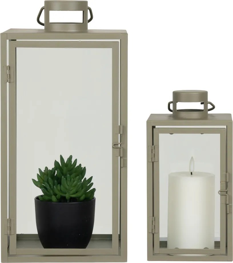 Felinare decorative Corfu, metal/vidră, verde, set de 2