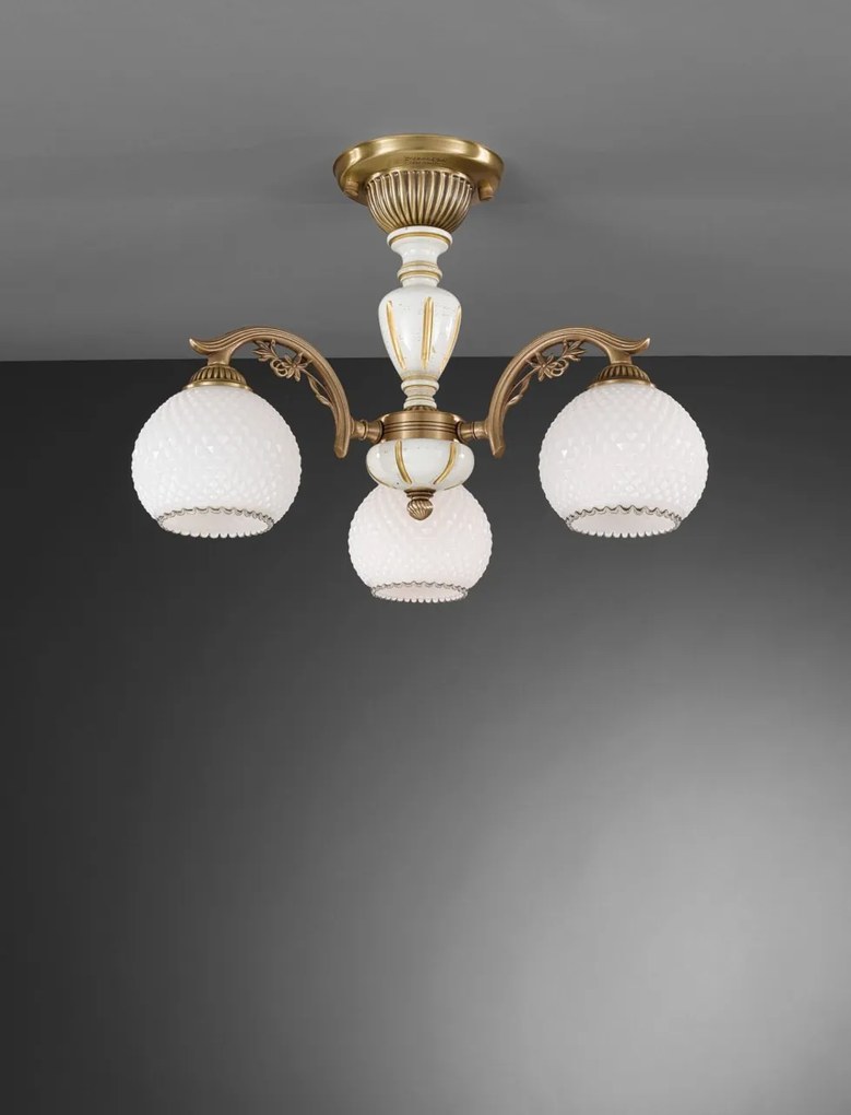 Lustra aplicata cu 3 brate clasic design italian din alama, sticla si lemn 8605 RA-PL. 8625/3