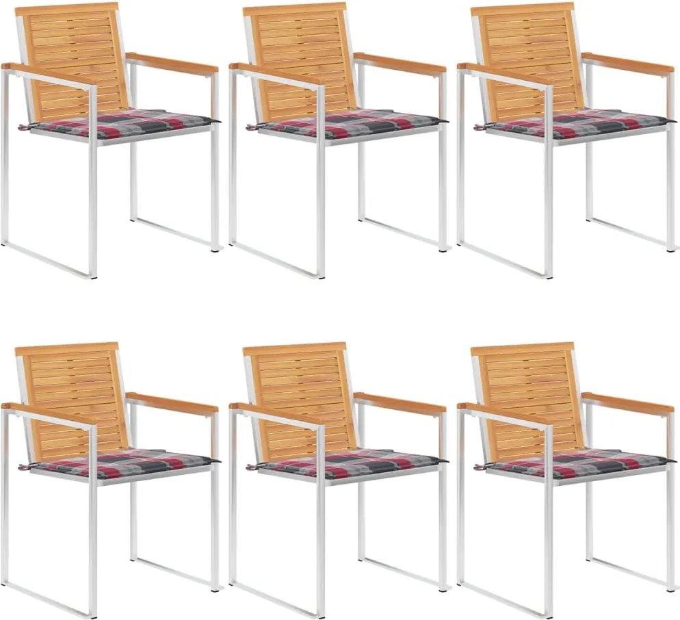 vidaXL Scaune de grădină cu perne, 6 buc., lemn masiv de tec