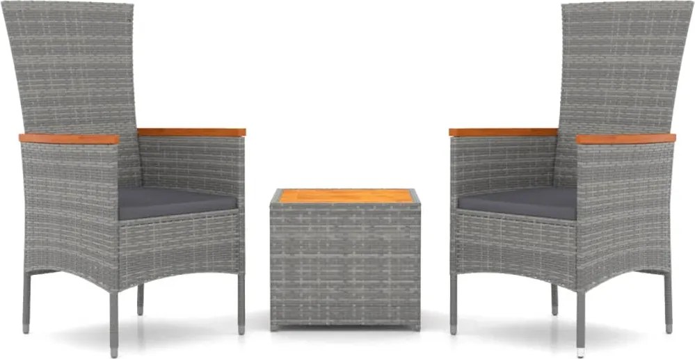 vidaXL Set șezlonguri de grădină, 3 piese, poliratan și lemn acacia