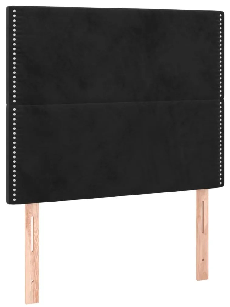 Pat box spring cu saltea, negru, 90x190 cm, catifea Negru, 90 x 190 cm, Culoare unica si cuie de tapiterie