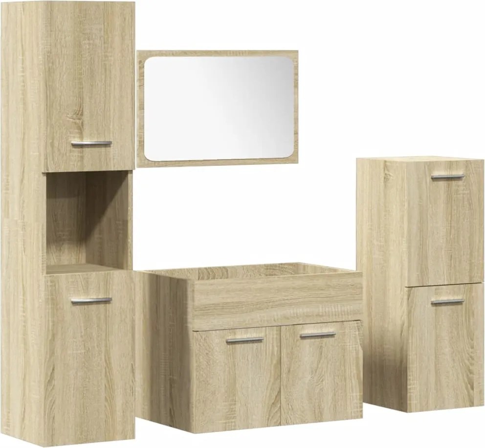 vidaXL Set mobilier de baie, 4 piese, stejar sonoma, lemn prelucrat