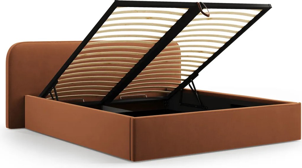 Pat tapitat cu somiera rabatabila si lada depozitare, 180x200 cm, Micadoni Home, Elizabeth-261, catifea, teracota