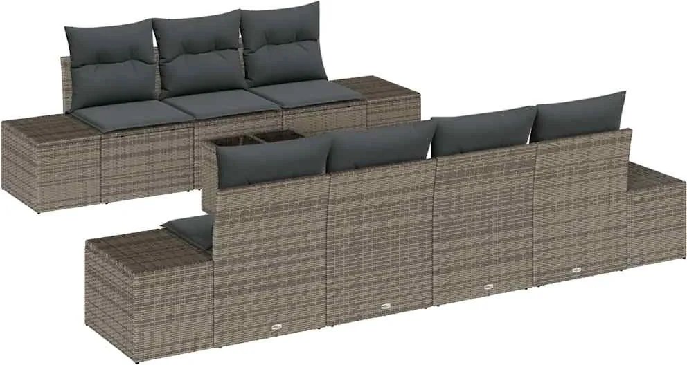 vidaXL Set de canapele pentru grădină cu pernă 8 pcs Gri poliratan