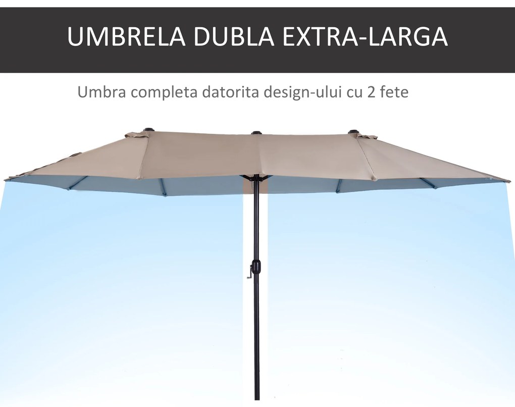 Umbrela Dubla Outsunny pentru Gradina, Suprafata Acoperita: 4.6m Cafea | Aosom Romania