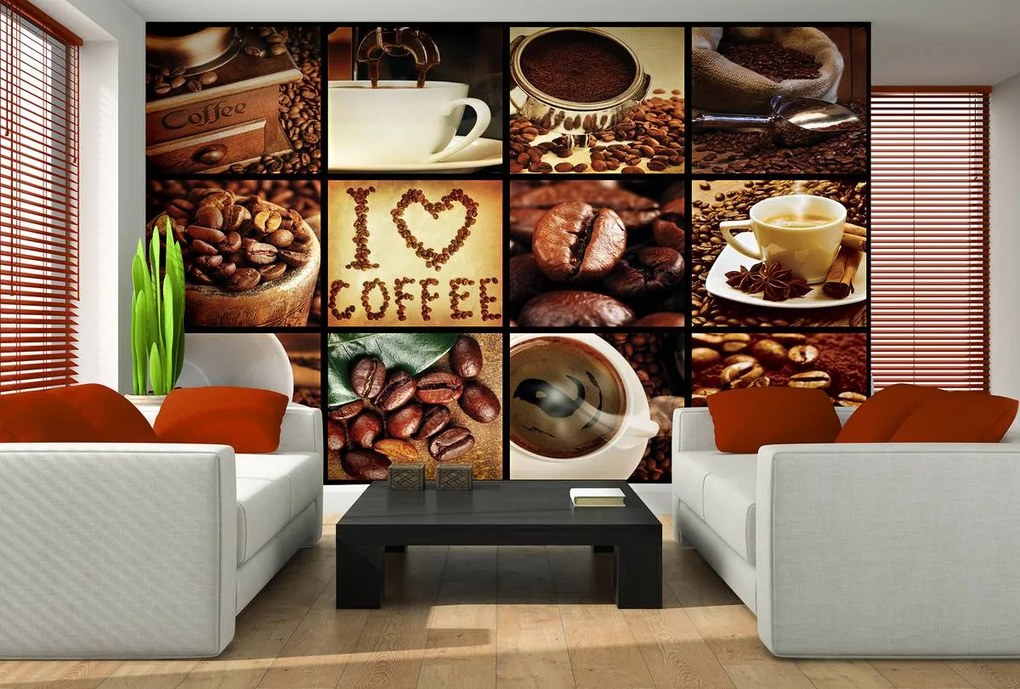 Fototapet - I love coffee - colaj (254x184 cm)