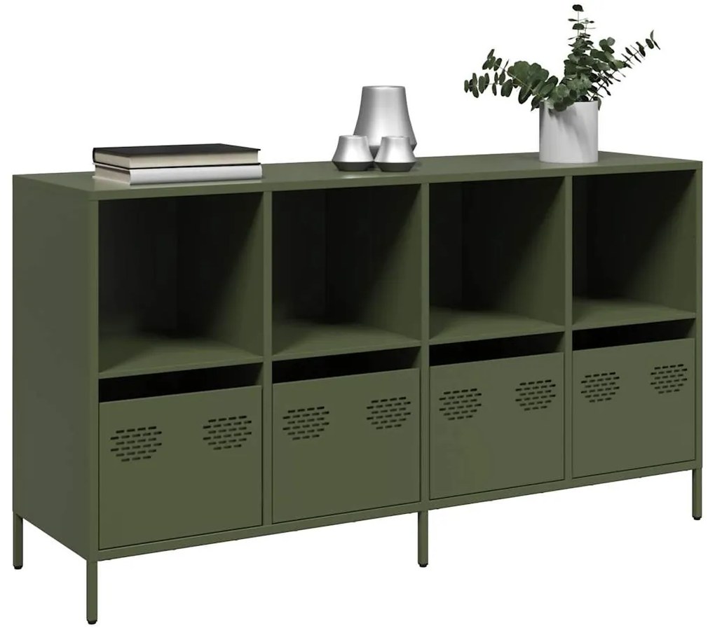 vidaXL Dulap, verde măsliniu, 135x39x73,5 cm, oțel laminat la rece