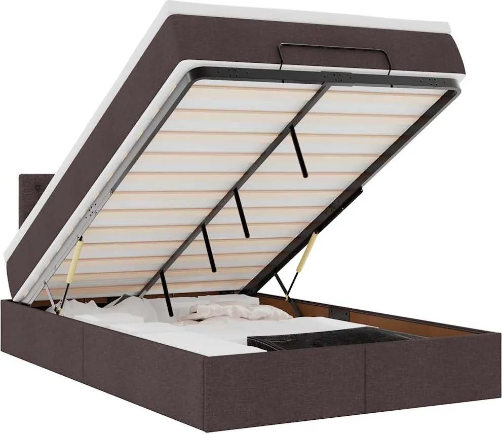 vidaXL Cadru de pat otoman cu saltea țesătură maro închis 120x190 cm
