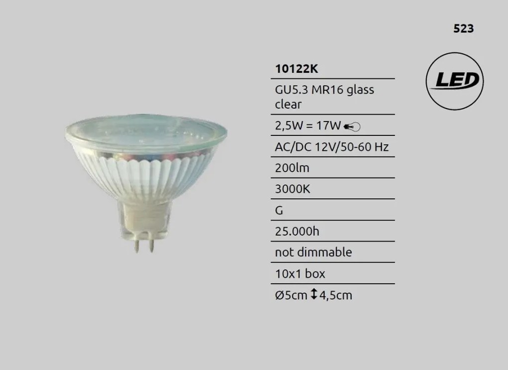 Bec GU5,3 2,5Watt 200lm 3000K
