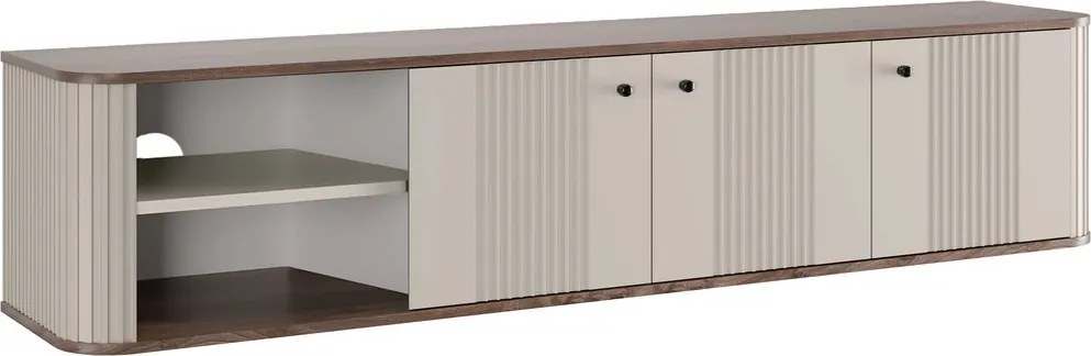 Comodă TV suspendată Vesper 187 cm trei uși - casmir / nuc / mânere negre