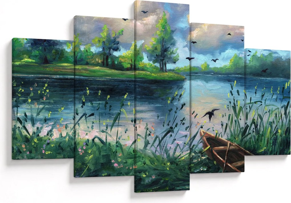 Tablou- Pictură în ulei, seară de vară lângă lac (150x105 cm)