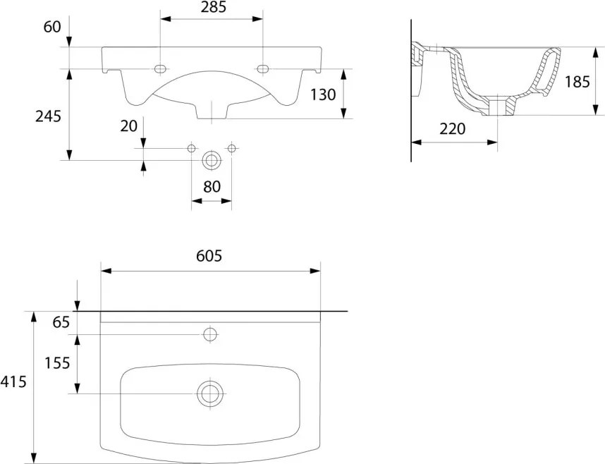 Set dulap baie 2 usi cu lavoar Cersanit Olivia 60, nuc, montat Nuc
