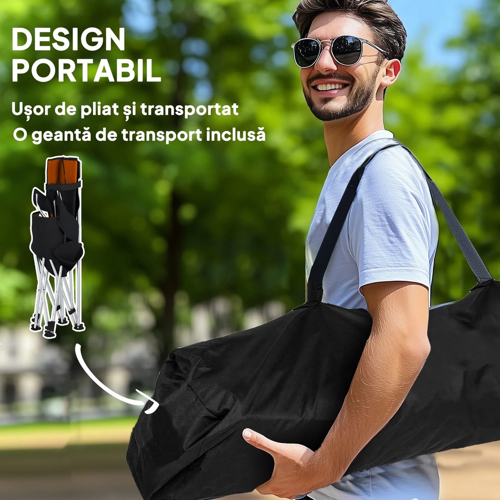 Outsunny Set de 2 Scaune de Camping Pliabile cu Suport pentru Picioare Detașabil, 82x100x88 cm, Negru | Aosom Romania