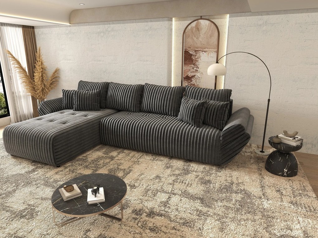 Colțar extensibil dumonde cu ladă de depozitare si sezut confortabil din spuma high-density, Berlin XL Ambience Grey 350x185 cm
