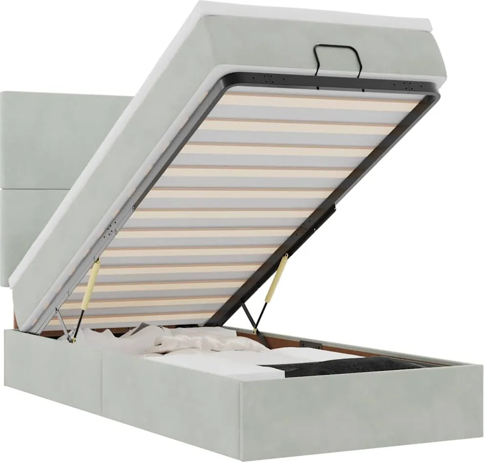 vidaXL Cadru de pat otoman cu saltele Gri deschis 90x200cm catifea