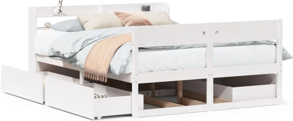 vidaXL Cadru de pat fără saltea, alb, 140x190 cm, lemn masiv de pin