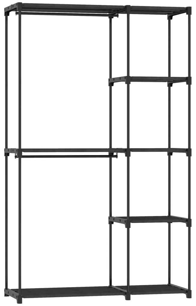 HOMCOM Dulap portabil pentru haine din țesătură neagră cu 2 bare și 6 rafturi | Aosom Romania