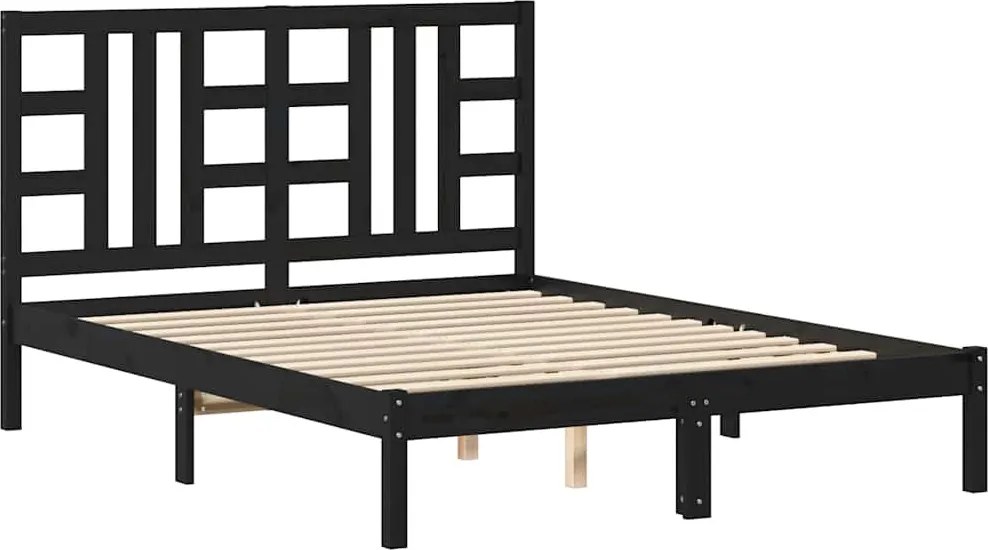 vidaXL Cadru de pat, negru, 140x190 cm, lemn masiv