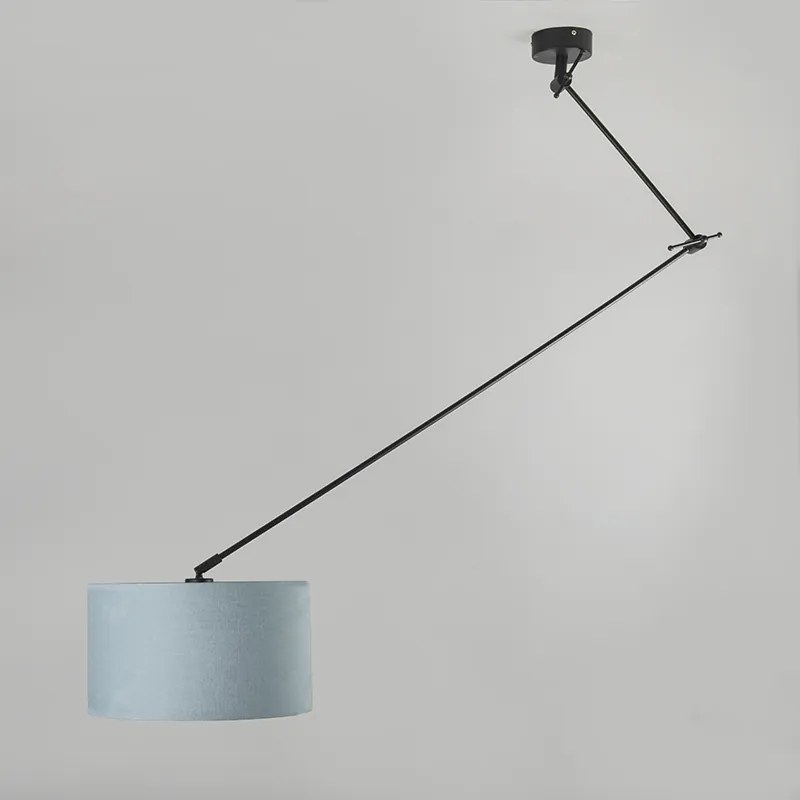 Lampă suspendată neagră cu abajur 35 cm albastru deschis reglabil - Blitz