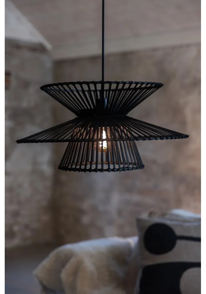 Lustră neagră cu abajur din bambus ø 57 cm Duplici – Markslöjd