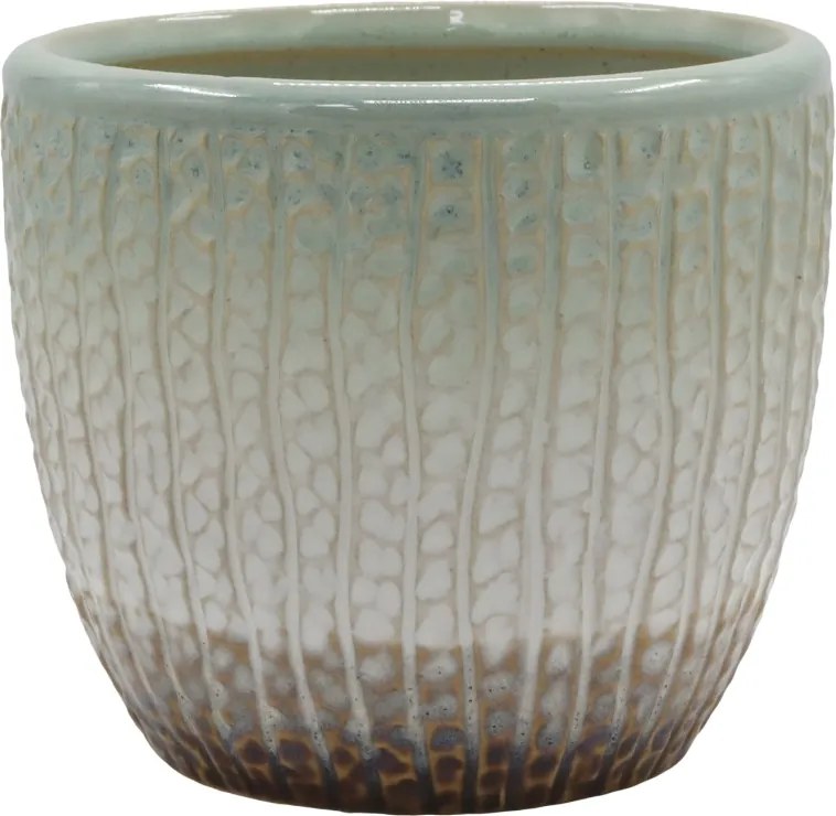Ghiveci verde din portelan, cu model, H13/D14 cm , Fayence