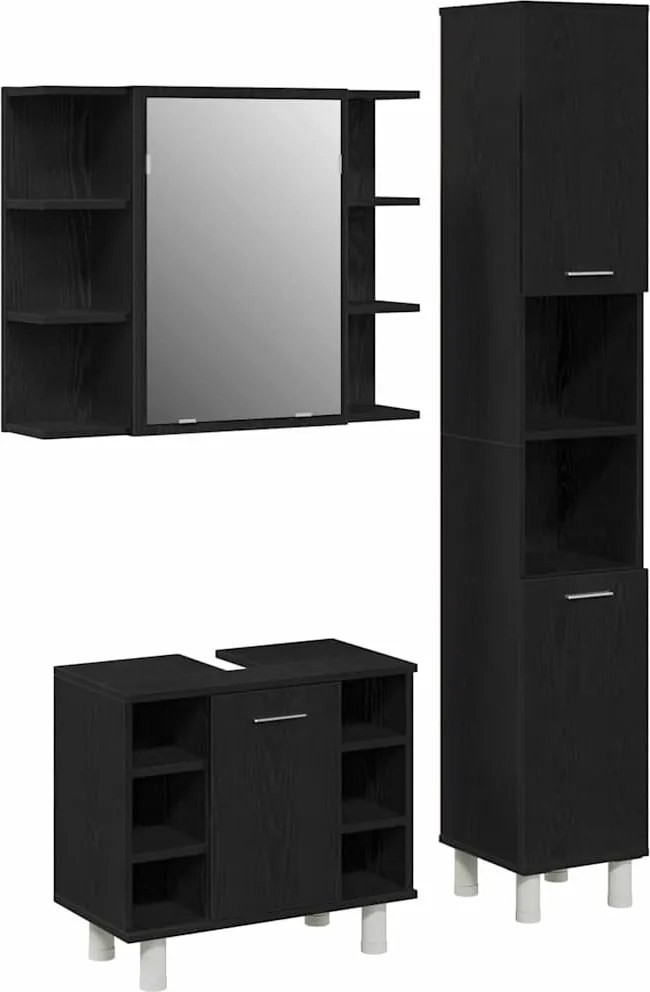 vidaXL Set de mobilier pentru baie 3 pcs Negru 30 x 30 x 179,5 cm
