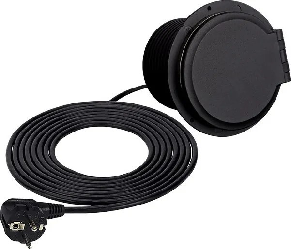 Priză încorporabilă în blat Sambo Box Design Light, încărcător wireless, 1 priză Schuko, USB A + C, negru, D:78 mm Plastic, Negru, D:78 mm
