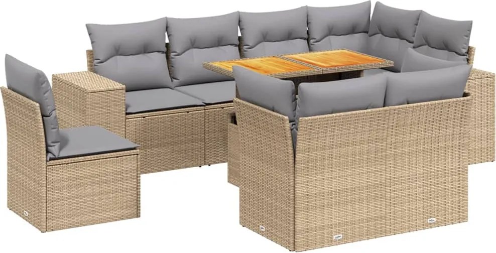vidaXL Set canapele de grădină, 9 piese, cu perne, bej, poliratan