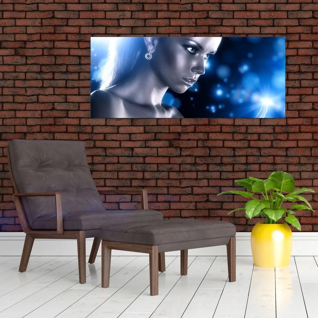 Tablou - Femeia, sclipici albastru (120x50 cm)