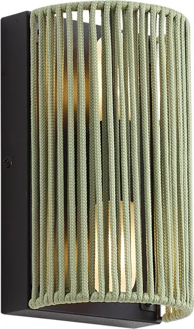 Lampă de perete Japandi verde cu negru și frânghie IP44 - Jayla