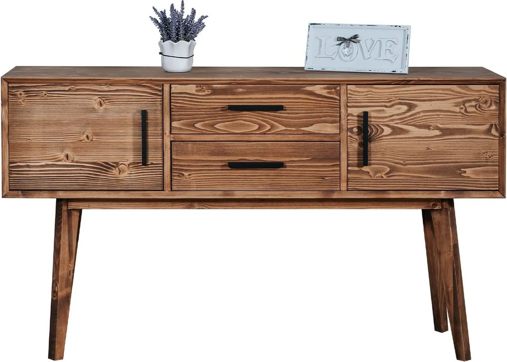 Consolă lemn masiv Timeless 2 Sertare 2 Uși Whisky, 138 × 38 × 80 cm