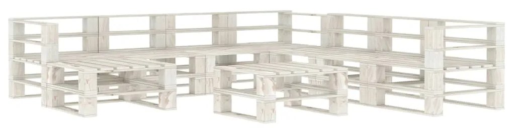 Set mobilier gradina din paleti,alb, 9 piese, lemn Alb, 1