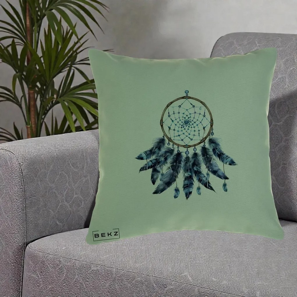 Perna Personalizata Prinzator de Vise cu Pene Albastre, 40x40 cm, Verde, Husa Detasabila, Perna Inclusa, BEKZ®