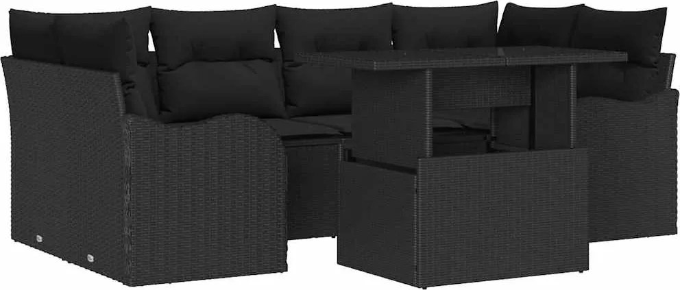 vidaXL Set de canapele pentru grădină cu pernă 7 pcs Negru Poli Rattan