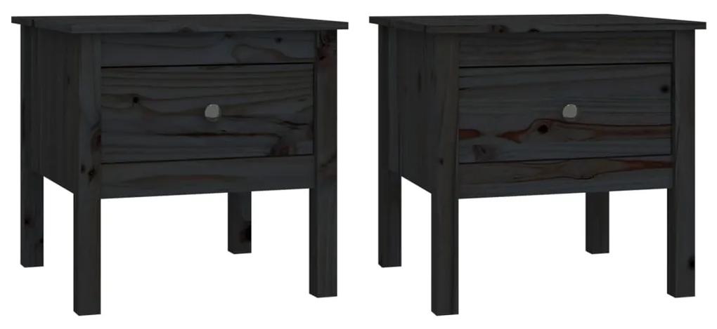 Mese laterale, 2 buc., negru, 50x50x49 cm, lemn masiv de pin 2, Negru, 50 x 50 x 49 cm