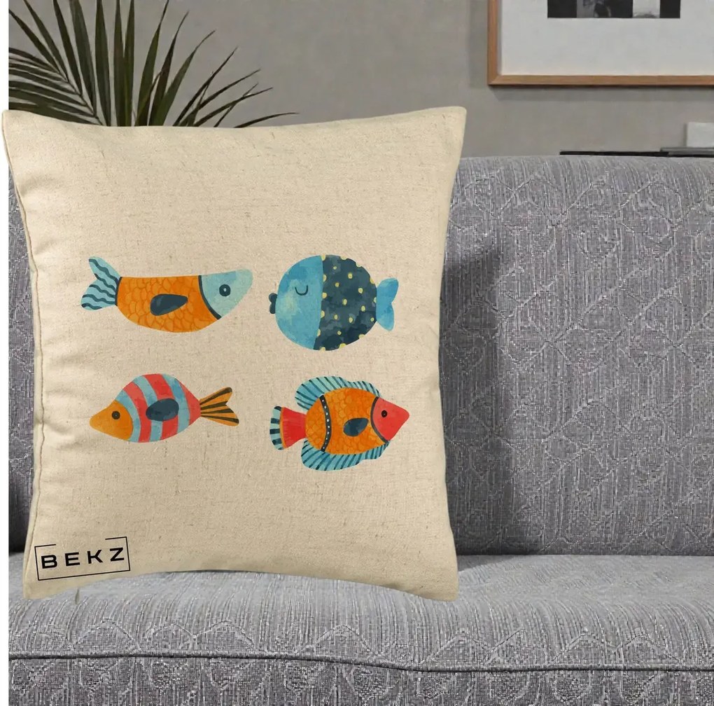 Perna Decorativa Pesti Acuarela, 40x40 cm, Bej, Husa Detasabila, Perna Inclusa, BEKZ®
