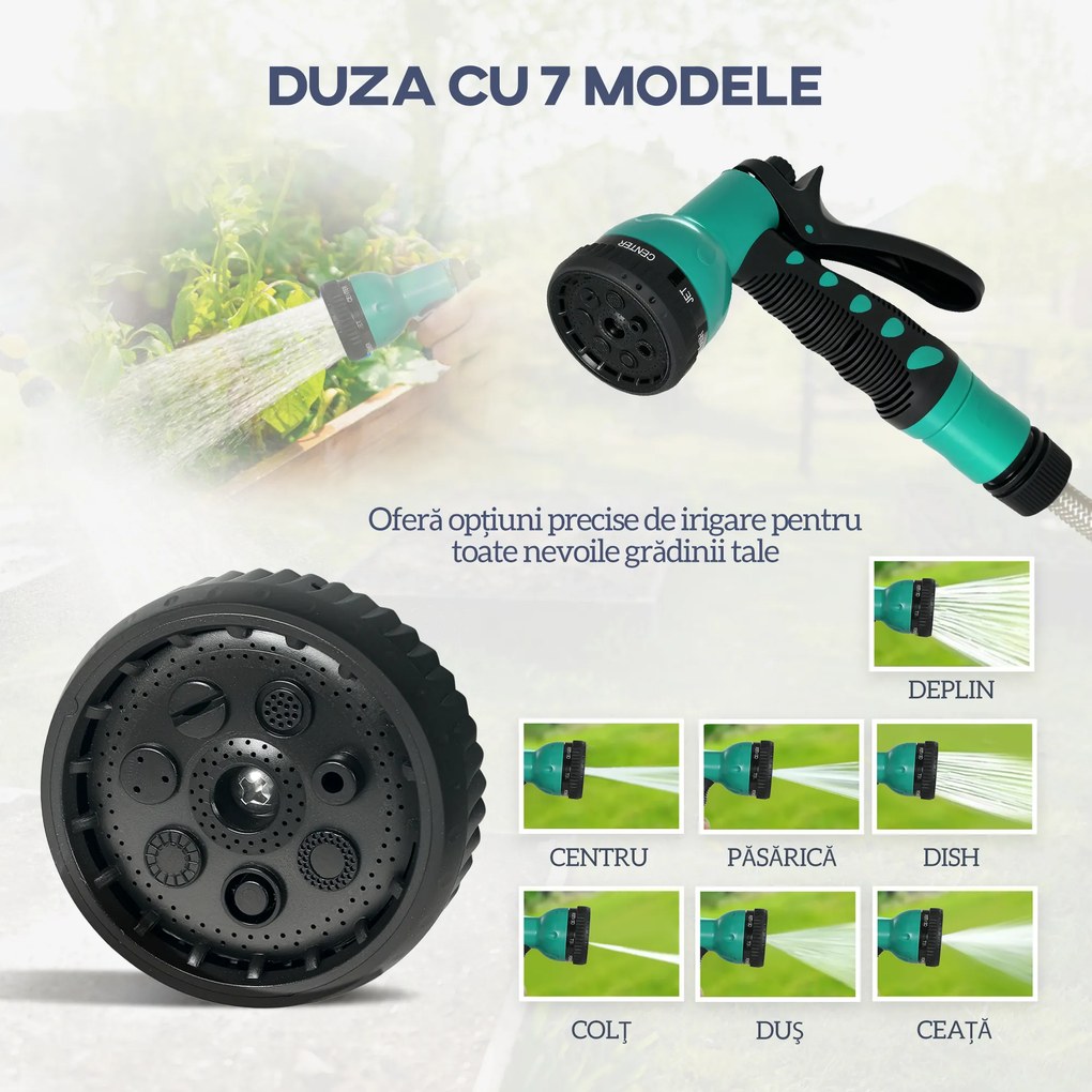Outsunny Tambur furtun pentru udare suport furtun de apă 25+2 m suport de perete + mâner pivotant la 180° 55 x 20 x 42 cm gri deschis | Aosom Romania