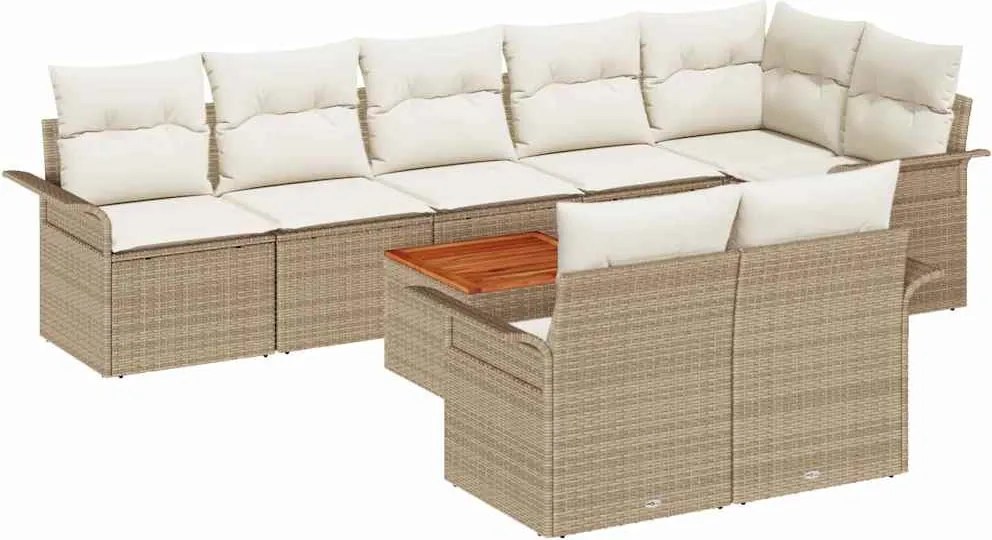 vidaXL Set de canapele pentru grădină cu pernă 9 pcs Bej poliratan