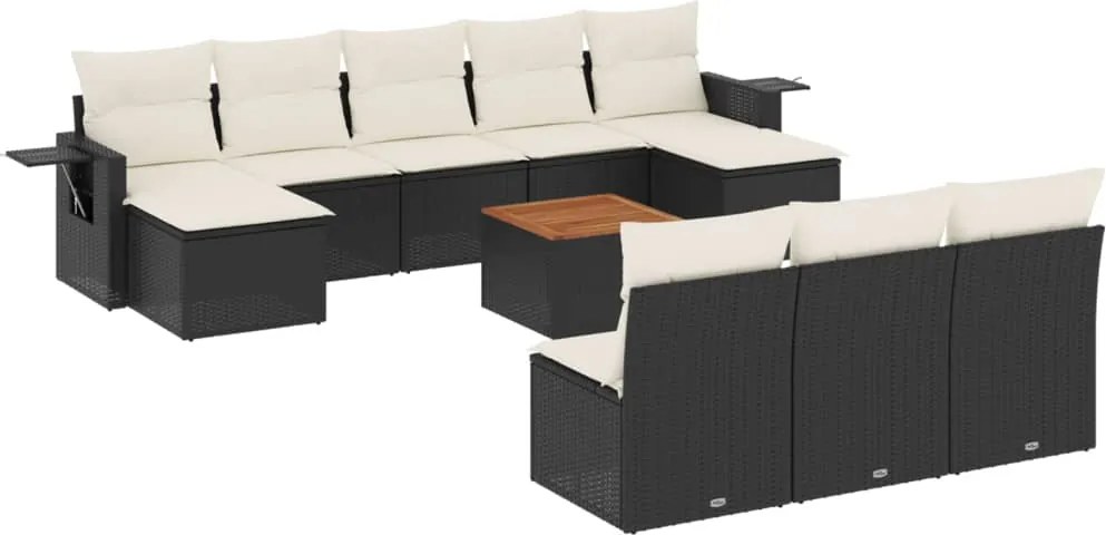 vidaXL Set canapele de grădină cu perne, 11 piese, negru, poliratan