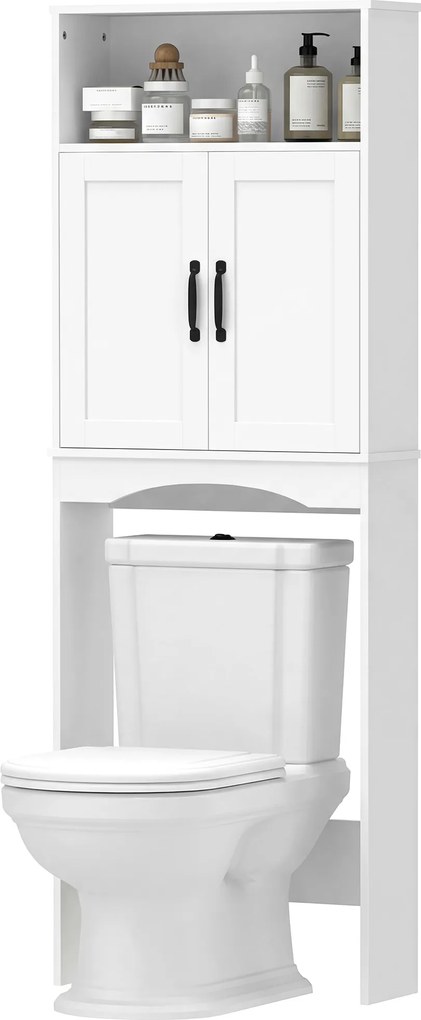 HOMCOM Dulap peste WC Mobilier de baie cu 2 uși cu închidere silențioasă Raft deschis 64x21x173,5 cm Alb | Aosom Romania