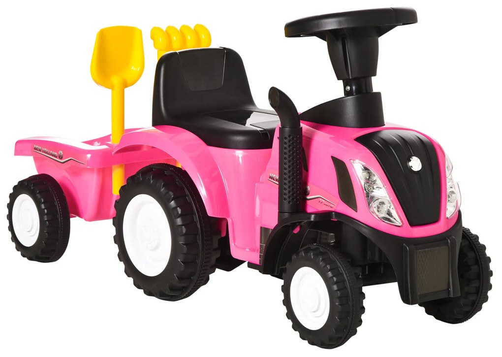 HOMCOM Tractor Roz Ride-On pentru Copii, Jucărie Atractivă și Durabilă 91x29x44 cm | Aosom Romania