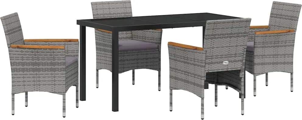 vidaXL Set de masă pentru grădină cu pernă 5 pcs Gri poliratan