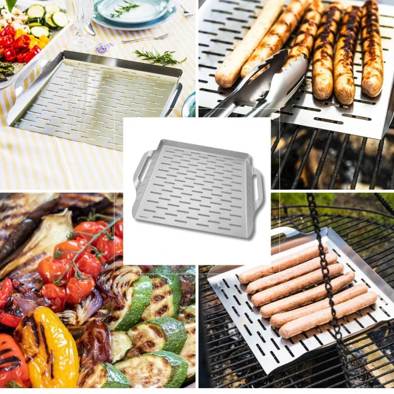 Tava pentru gratar Kinghoff KH 1917, 37x31 cm, Otel inoxidabil, Perforata, Margini înalte, Inox