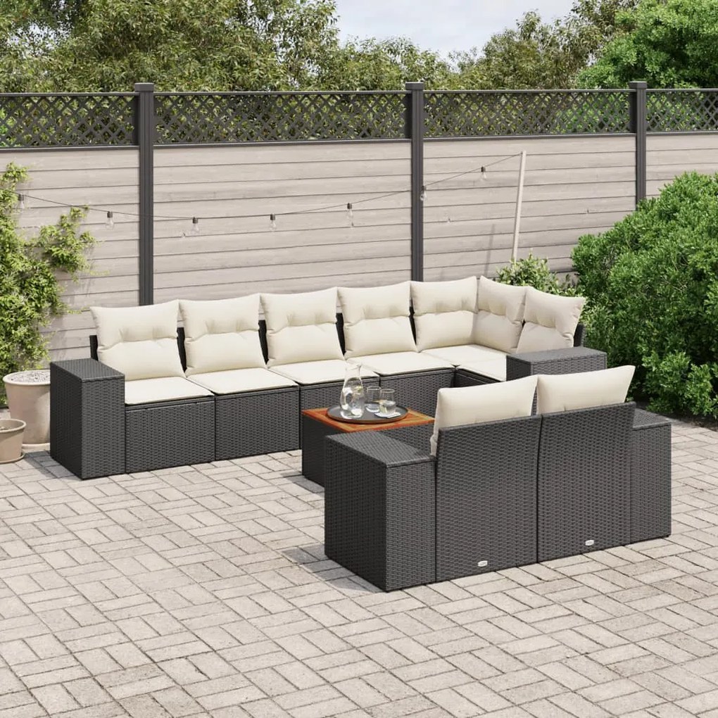 3225531 vidaXL Set mobilier de grădină cu perne, 9 piese, negru, poliratan