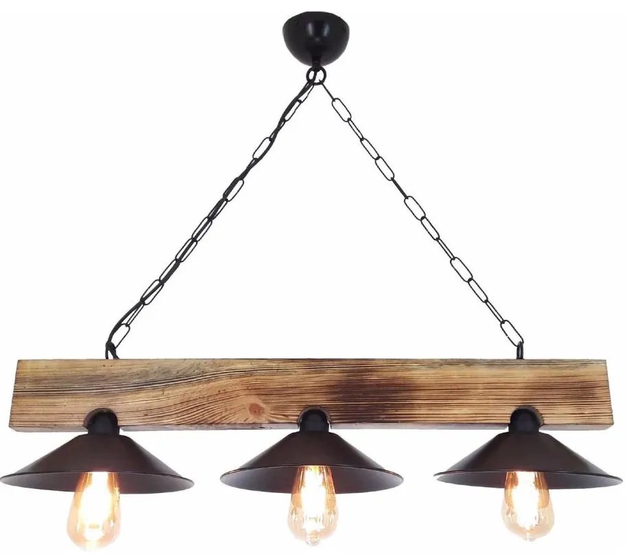 Lustră suspendată pe cablu HEPSI 3xE27/40W/230V, molid/nuc