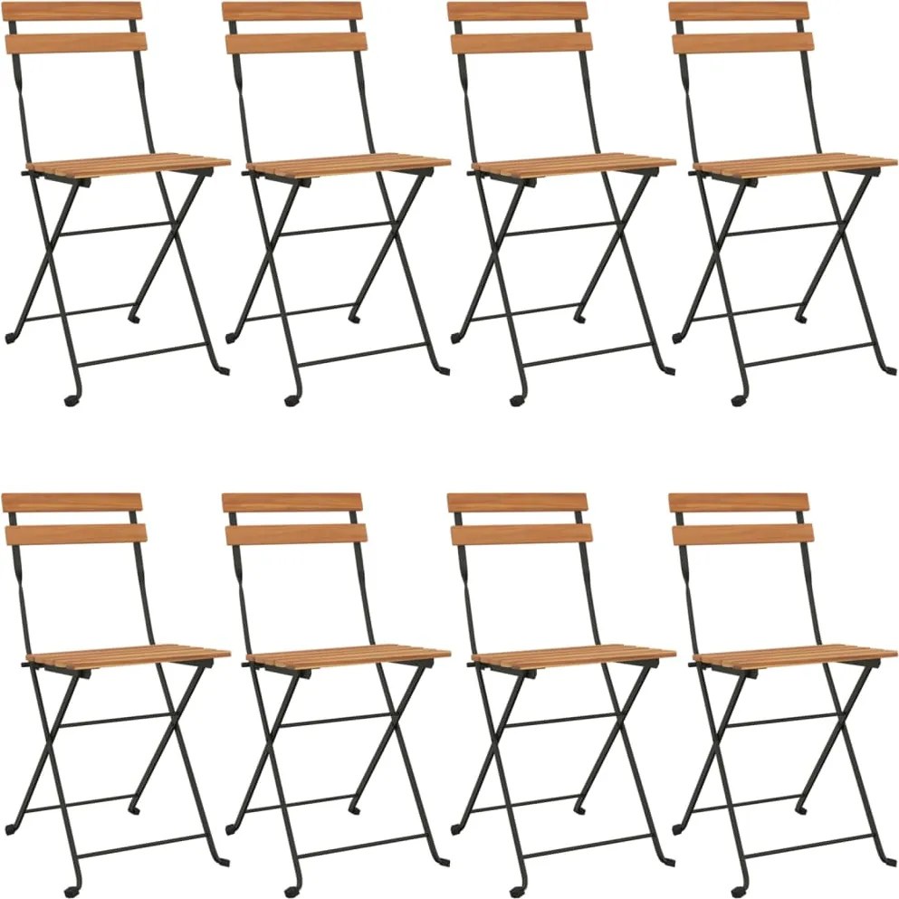 vidaXL Scaune de bistro pliabile, 8 buc., lemn masiv de tec și oțel